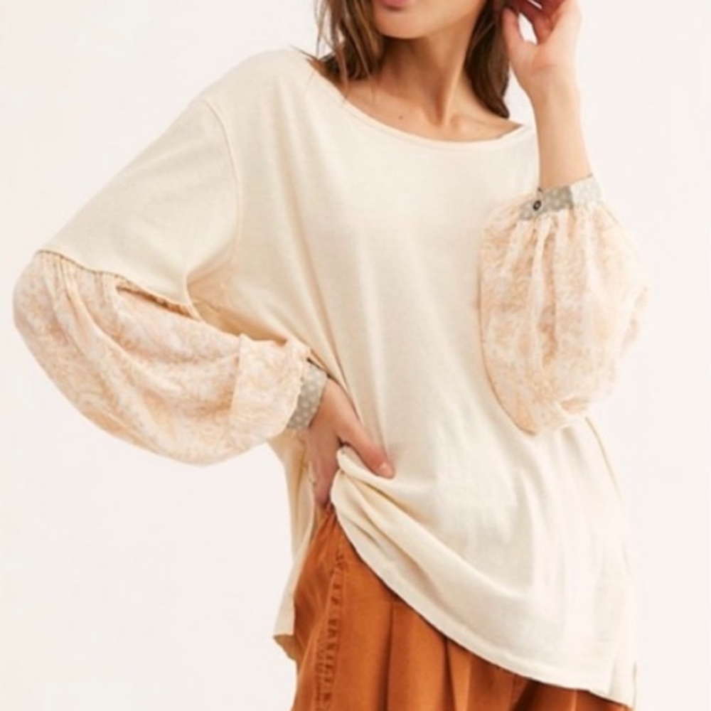 Free People Jayde Long Sleeve Contrast Print Top